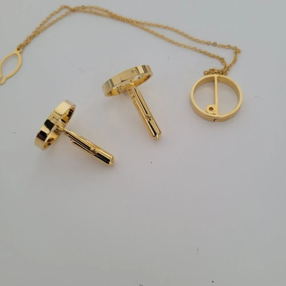 Dunhill Cufflinks Tie Chain Set Gold Tone Logo Round Logo Vintage